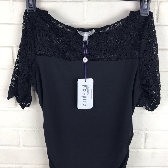 Kimi + Kai Lace Trim Ruched Maternity Dress - Picture 6 of 7